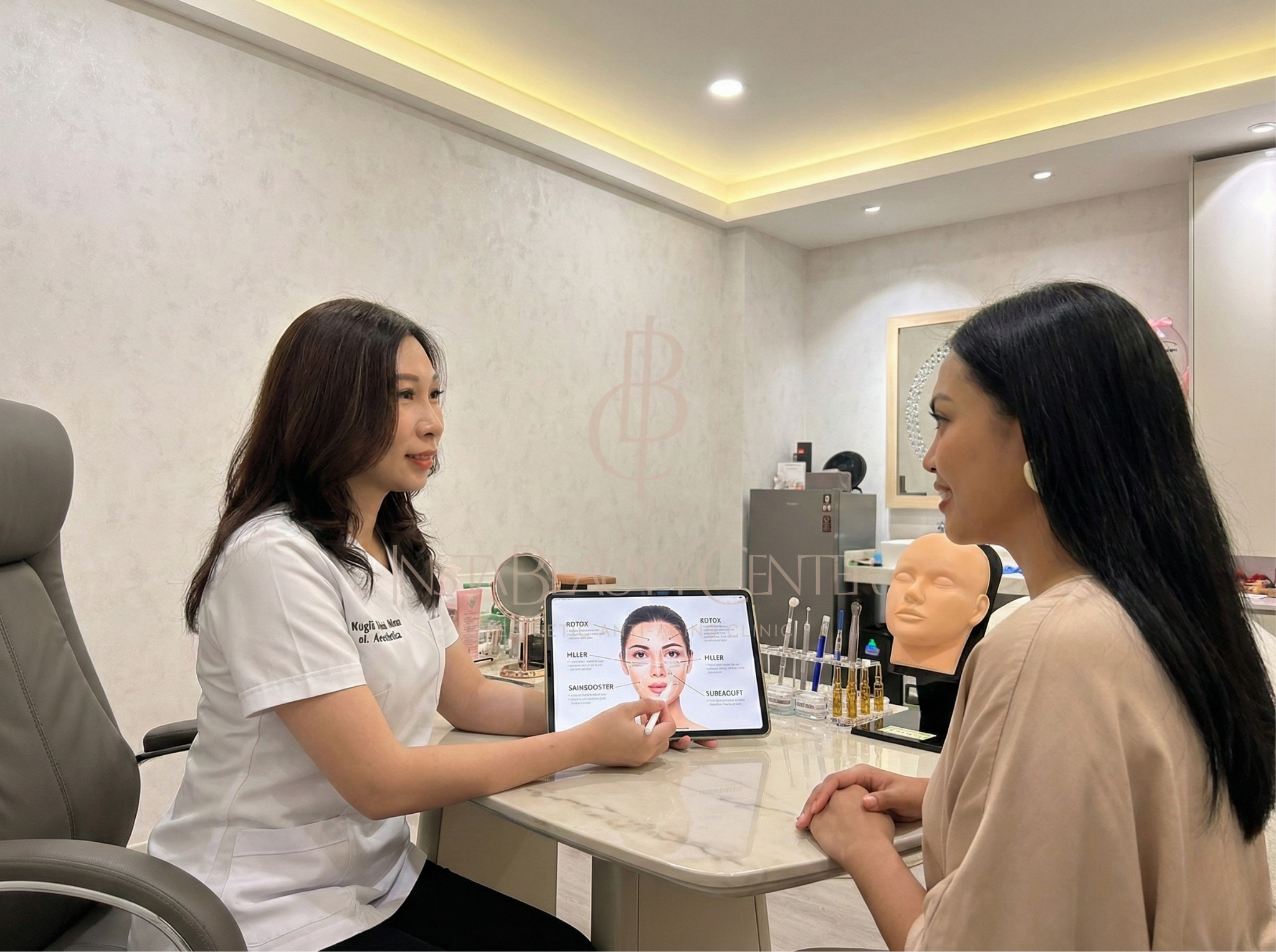 Anti aging, dokter sedang menjelaskan treatment ke pasien